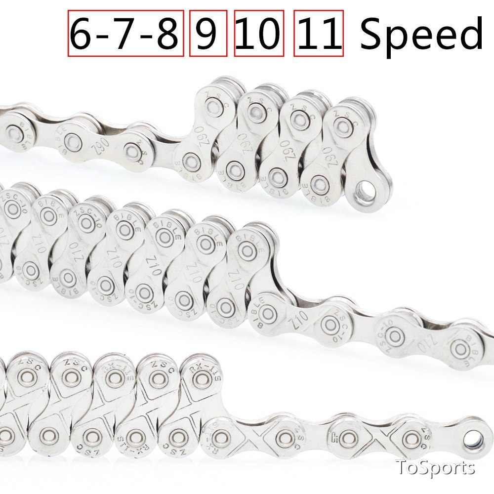 Bicycle Bike Chain 6 7 8 9 10 11 Speed Mountain Bike Fully Electroplated Silver Chain Outdoor Cycling 24/27/30 Variable Speed