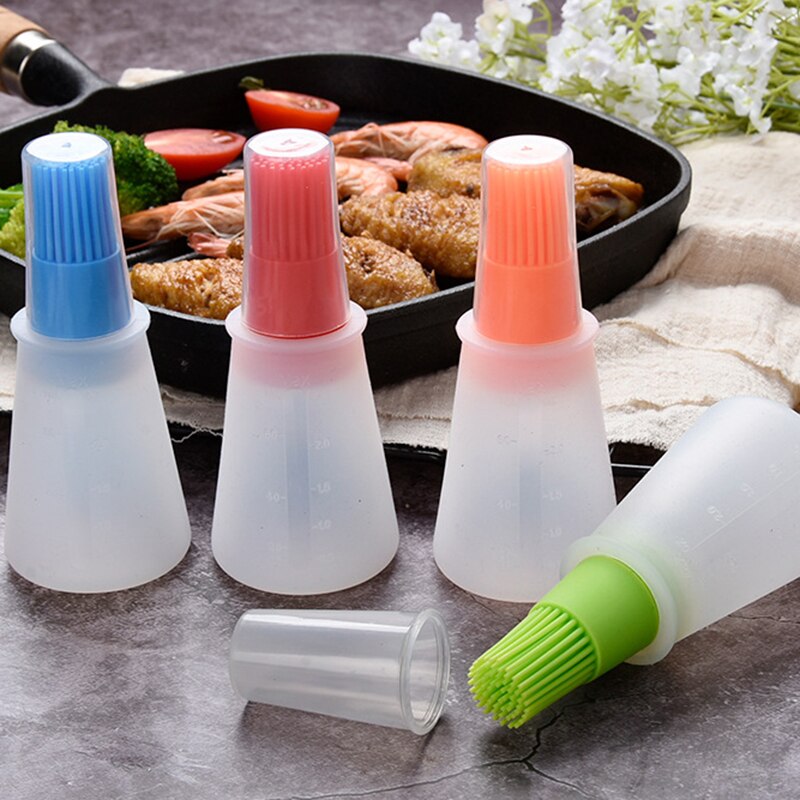 Botella de aceite para barbacoa con cepillo, dispensador de aceite de silicona para hornear, herramientas para asar a la parrilla, pinceles de cocina