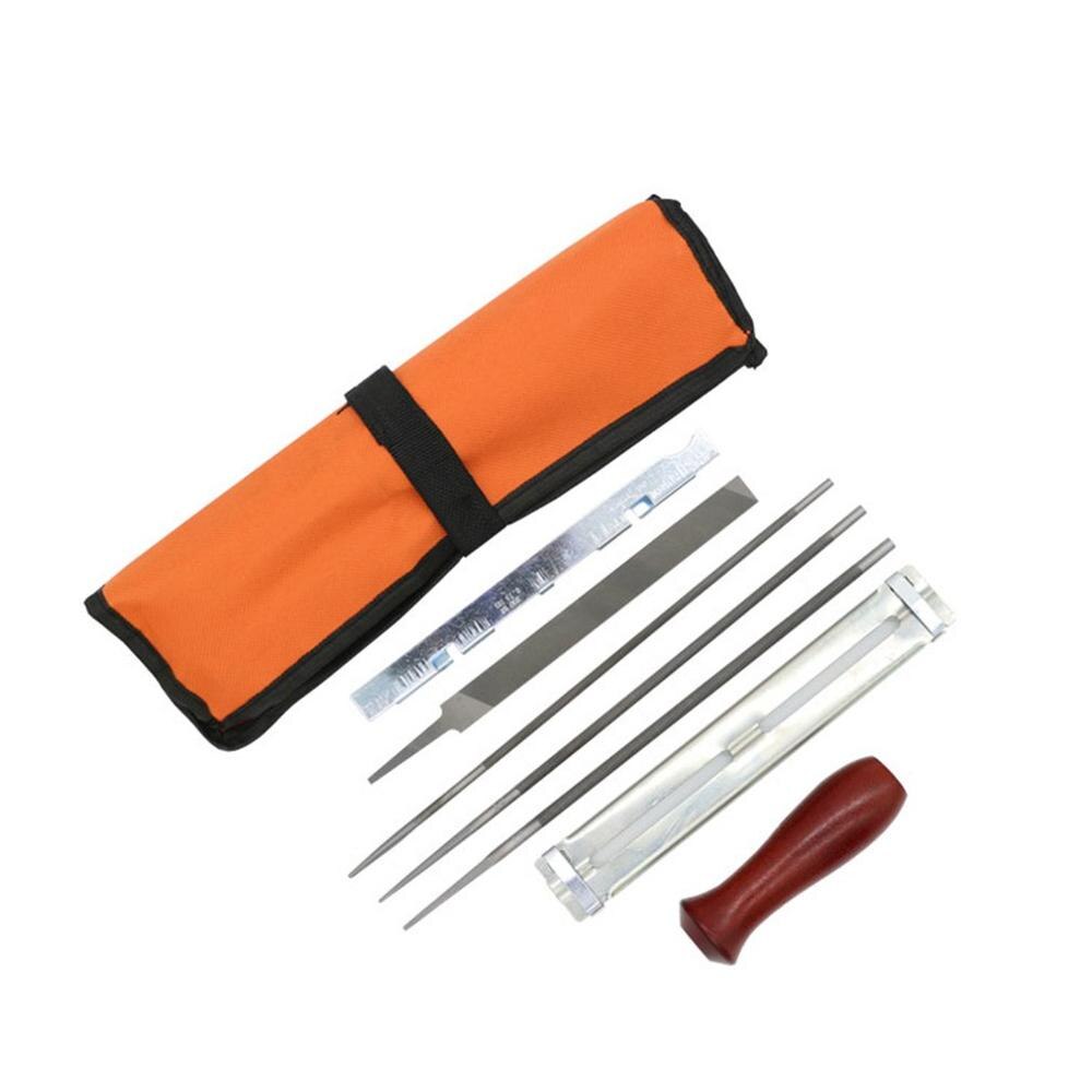 8pcs Chainsaw Chain Sharpening Kit Tool Set Hardwood Handle + Round/Flat File Guide Bar File Sharpener Tools