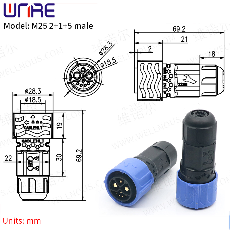 E-BIKE Battery Connector IP67 30-50A Charging Port M25 Plug With Cable Scooter Socket e Bike Plug Batteries: Ivory