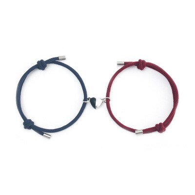 Pulsera magnética con abalorios para parejas, brazalete de amor de larga distancia, con piedras de deseos: Navy blue Red wine