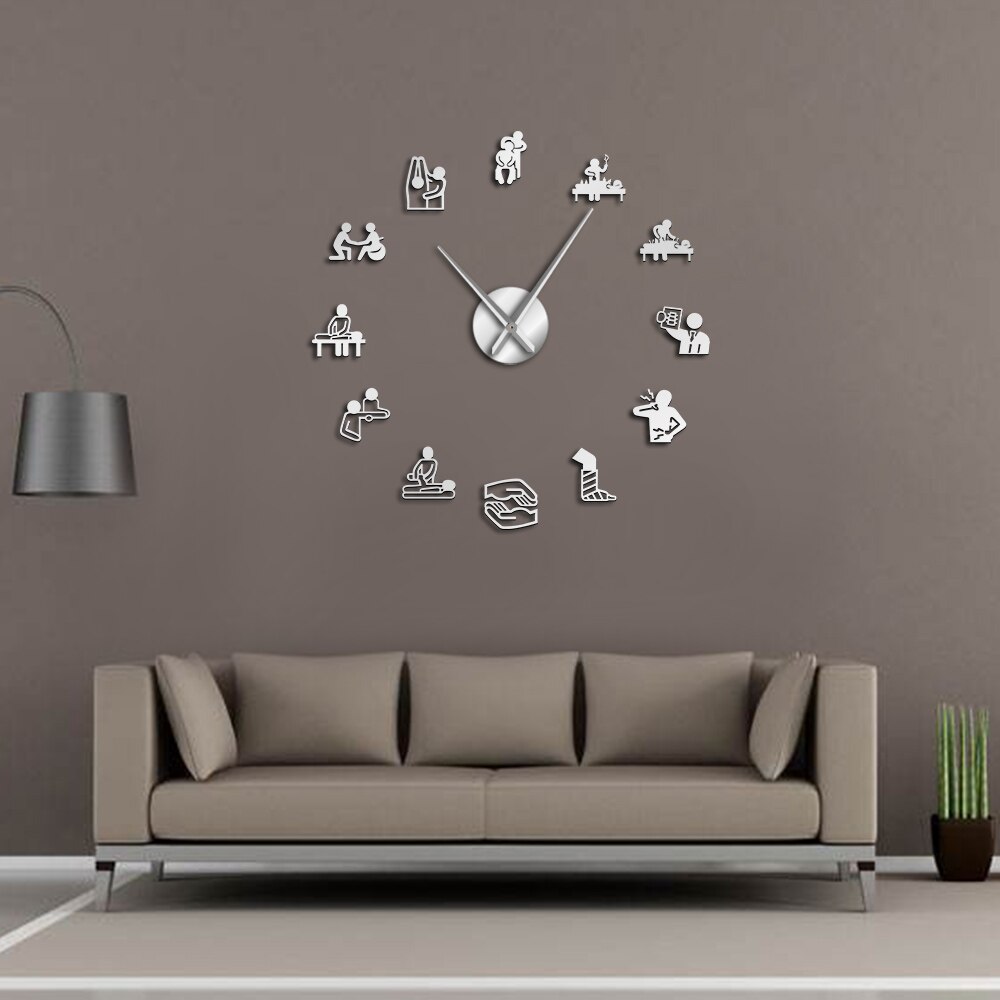 Reloj de pared de acupuntura quiropráctica, pegatinas acrílicas de espejo para decoración de pared, terapia física, gran bricolaje