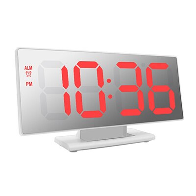 Electronic Watch Table temperature display Multifunction Snooze Night large number Display LED Desktop Alarm Clocks Despertador: White shell  red wo