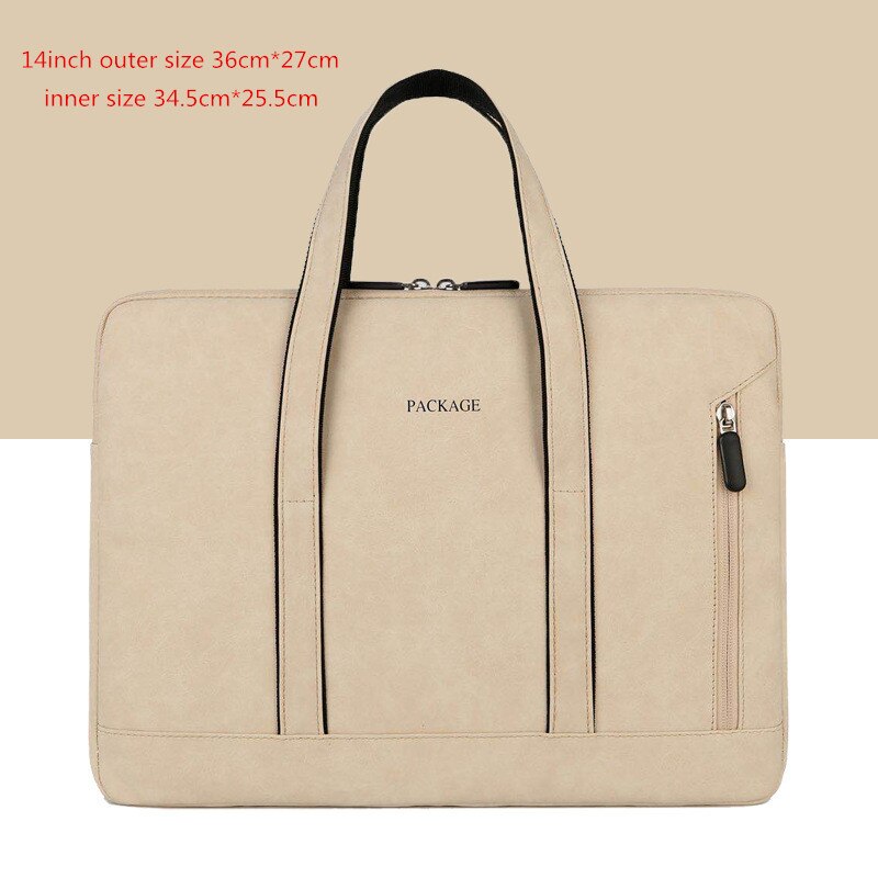 Portable Shockproof Laptop Briefcases PU Liner Bag Men's Women's Tote Cell Phone Document Storage Office Travel Business Pouch: Khaki M