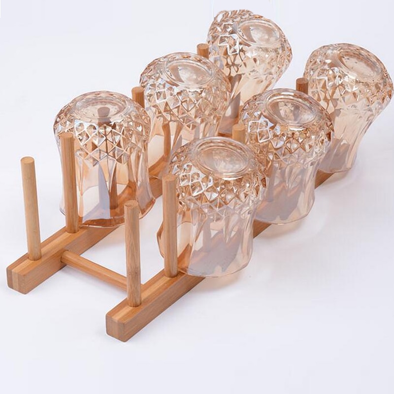 Soporte de bambú para almacenamiento de platos de cocina, soporte para tazas de vidrio, tazas de café, cuencos para el hogar, estante para organizar platos