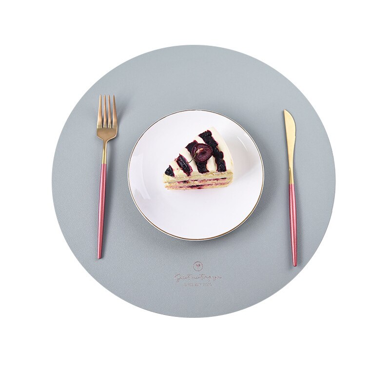 Inyahome runde læder dækkeservietter til spisning imiterede store pu dækkeservietter og små kaffeunderlag til køkken i hjemmet vandtætte: Cirkel grå