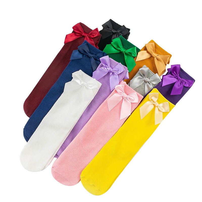 Jambières en coton pour bébé fille, bas en dentelle avec double aiguille et nœud papillon, tenue chaude pour les jambes,