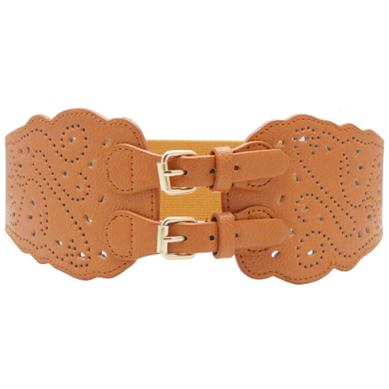 Kvinder dobbelt spænde elastisk talje bælte bred stretch korset linning til kvinder kjole stretch talje bælte justerbar bælte