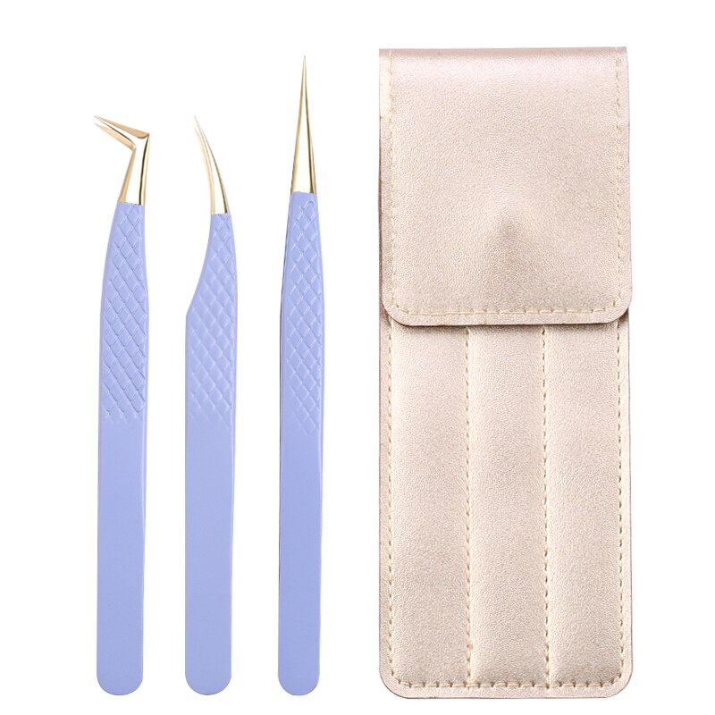 3Pc Eyelash extension Tweezers Set With Bag Stainless Steel Accurate 3D Volume Fan Lash Eyebrow Tweezer Makeup Tools Accessories