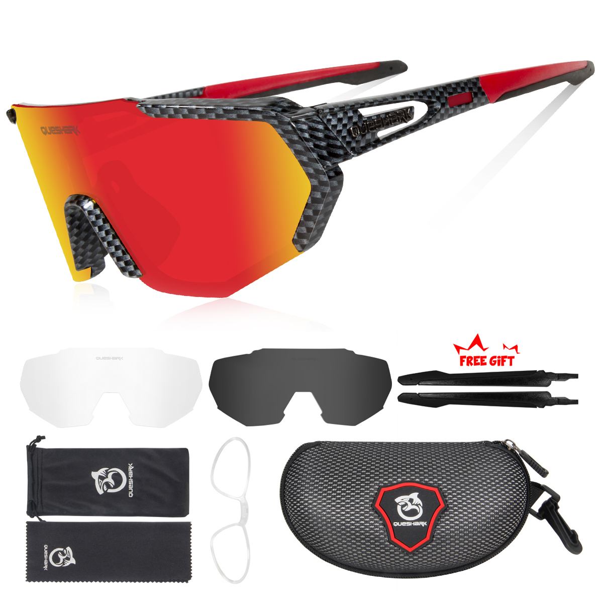 QUESHARK mujeres hombres polarizadas 3 lentes conjunto ciclismo gafas de sol deportes MTB bicicleta gafas montar bicicleta de carretera gafas QE42: Castaño