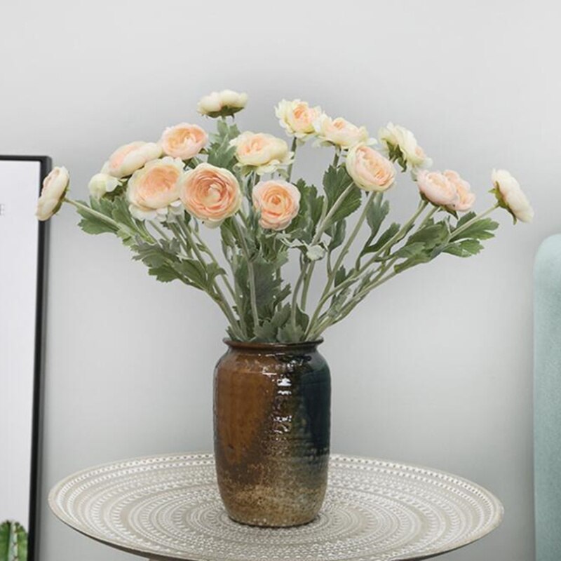 Flores artificiales de seda de Ranunculus Asiaticus, flores de seda para mesa de casa, decoración de boda