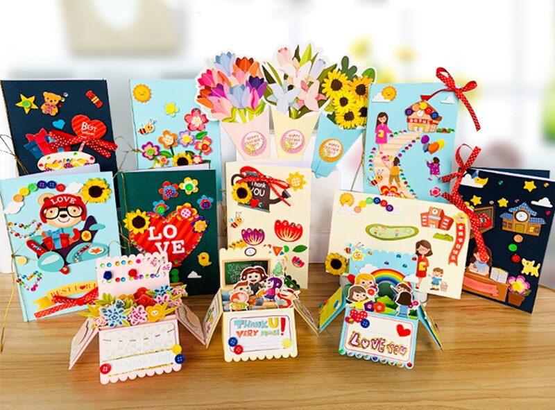 DIY 3D Cartoon Greeting Card Thanks Card Graduation Card Teacher Friend Classmate Brithday Card For Children Kid Toy