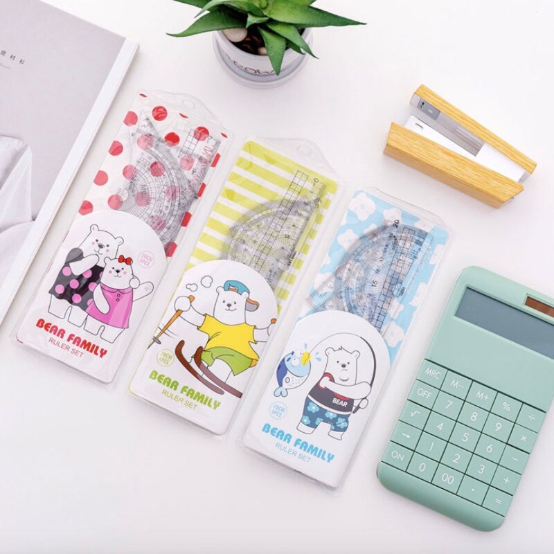 4 pcs/set Straight Ruler Protractor Students Math Geometry Office Soft Plastic Triangle Ruler Set School Supplies GG183