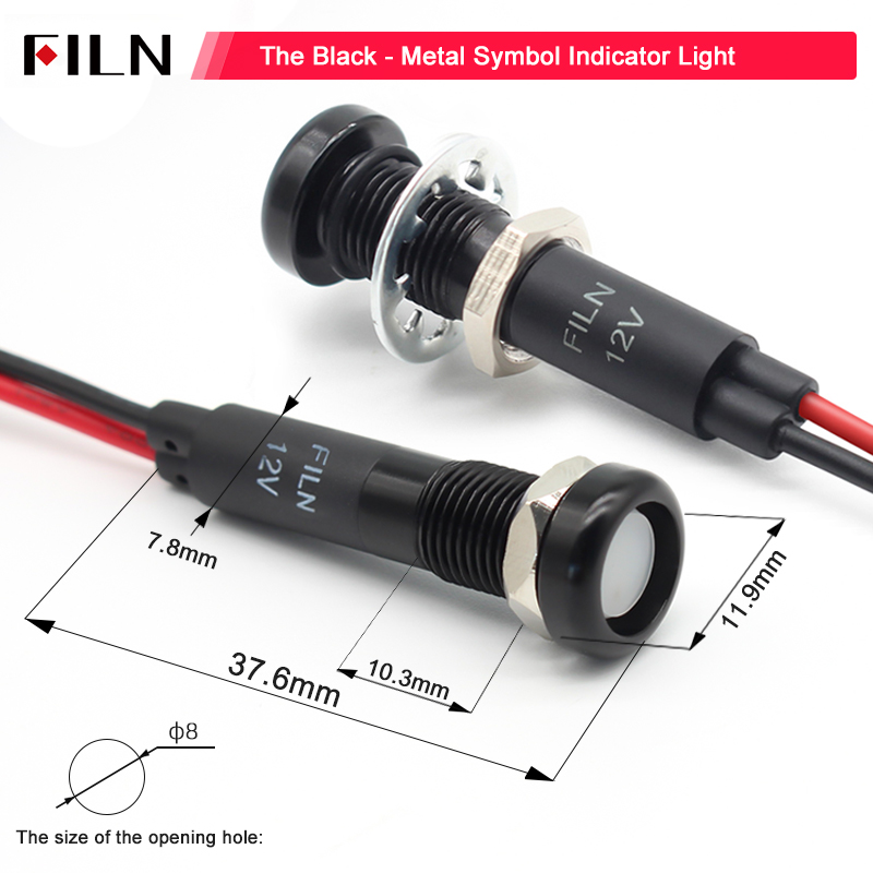 8mm Symbol indicator light 12V-24V LED Car Boat LED Warning Dashboard Signal Lights Instrument Pilot light Black Finished