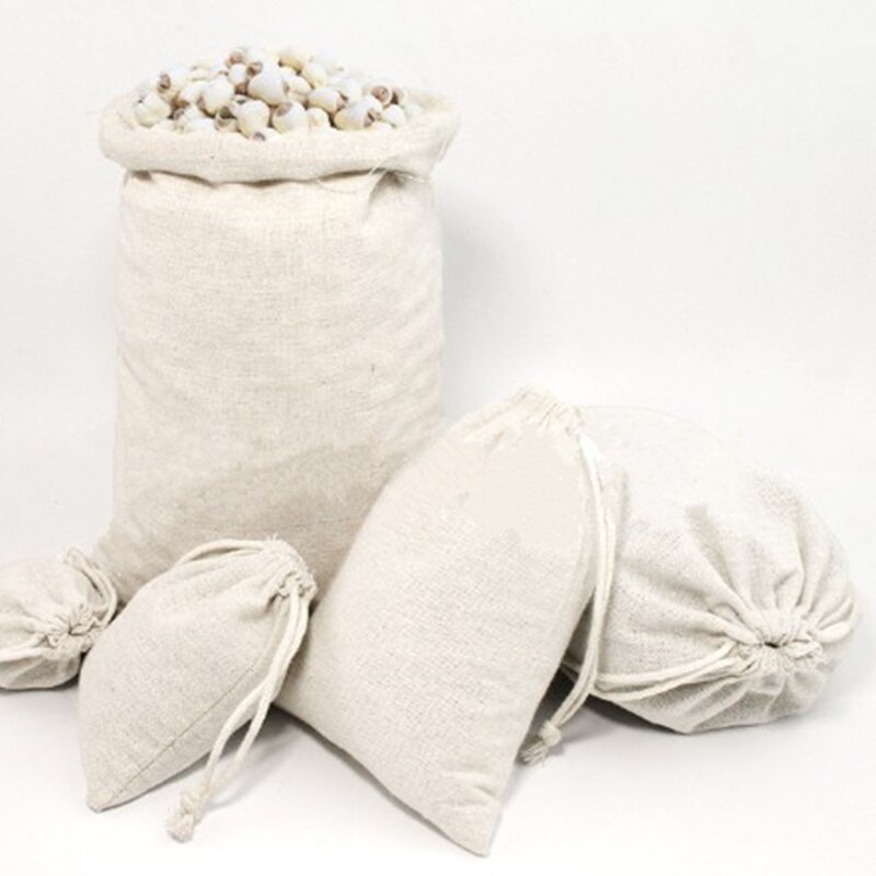 1Pc Cotton Fabric Drawstring Storage Bag Food Underwear Socks Jewelry Organizer Kitchen Environmental Flour Rice Holder