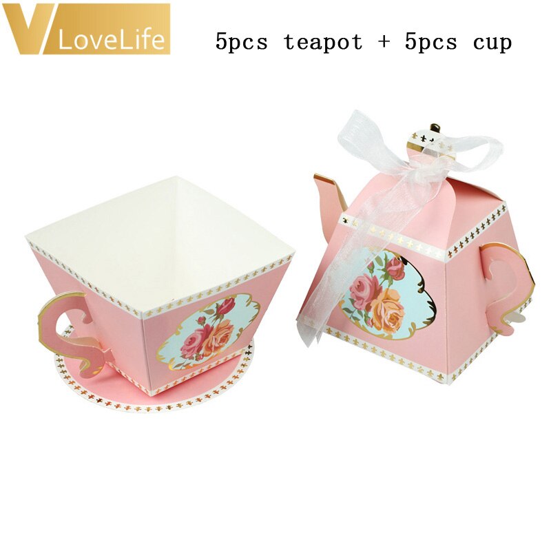 10Pcs Paper Box Pink Blue Tea Cup Teapot Candy Birthday Party Supplies Baby Shower Decoration Packaging Box: pink teapot and cup