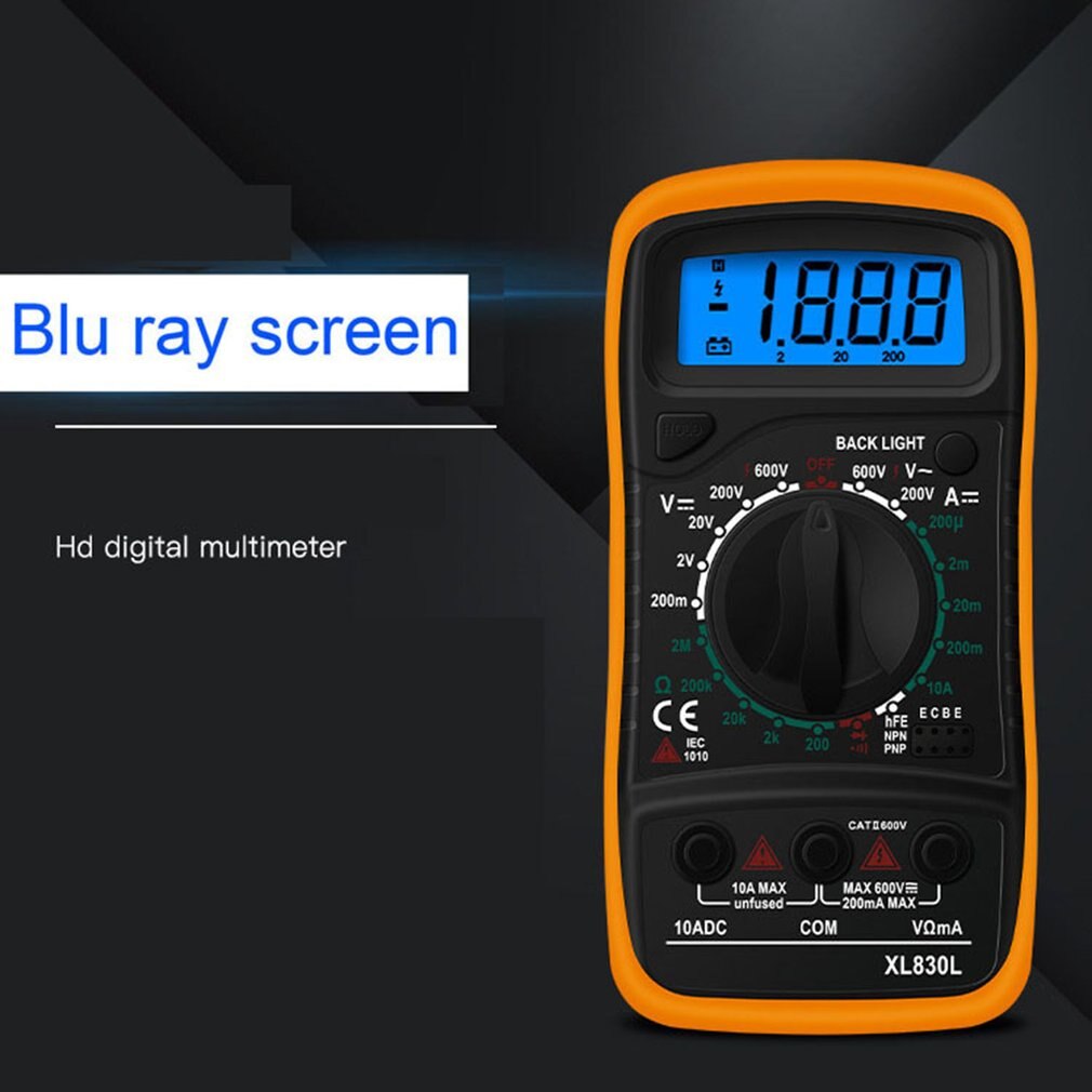 XL830L LCD Digital Multimeter Ammeter Voltmeter Ohmmeter Electric Handheld Multitester AC/DC Volt Meter Tester Tool Yellow