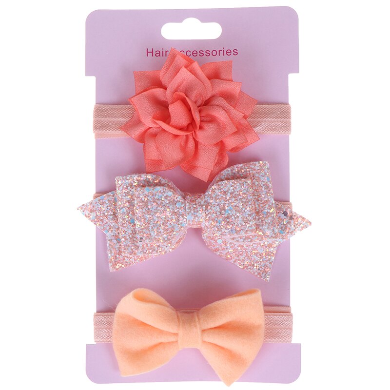 3Pcs/Lot Baby Headband Flower Bows Girl Newborn Hairband Hair Accessories: Orange