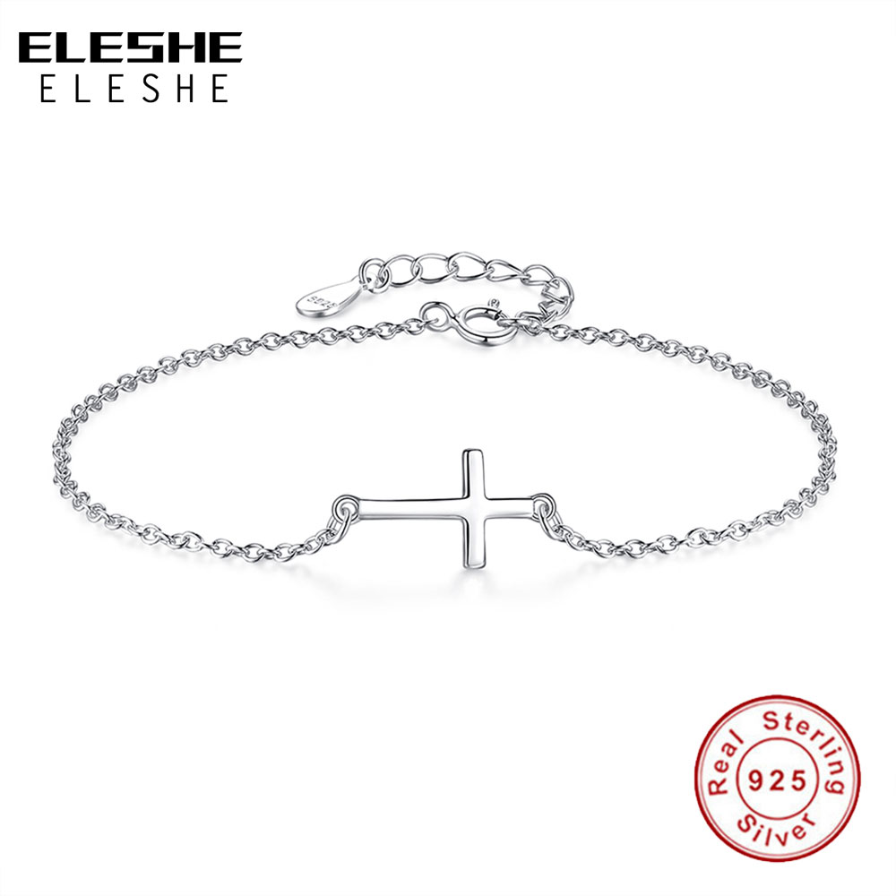 ELESHE Luxury Faith Christian Cross Charm bracciali braccialetti per donna bracciale in argento Sterling 925 gioielli per amicizia Femme