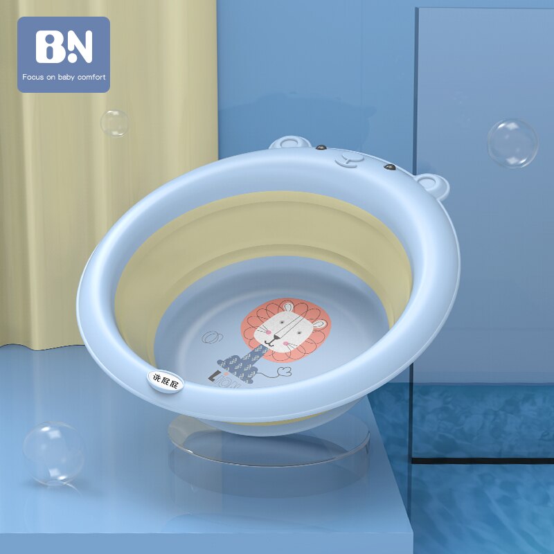 Pliable bébé baignoire bassin pliant Silicone baignoire Portable enfants lavage visage pieds baignoires pliable épaissir lavabo: Sky blue