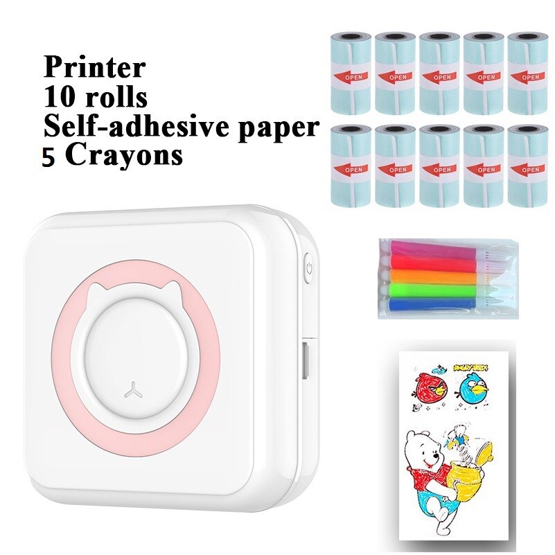 Pocket Thermal Printer Portable Mini Wirelessly BT Connect 200dpi Photo Label Memo Wrong Question Printing with: P 10self-adhesive