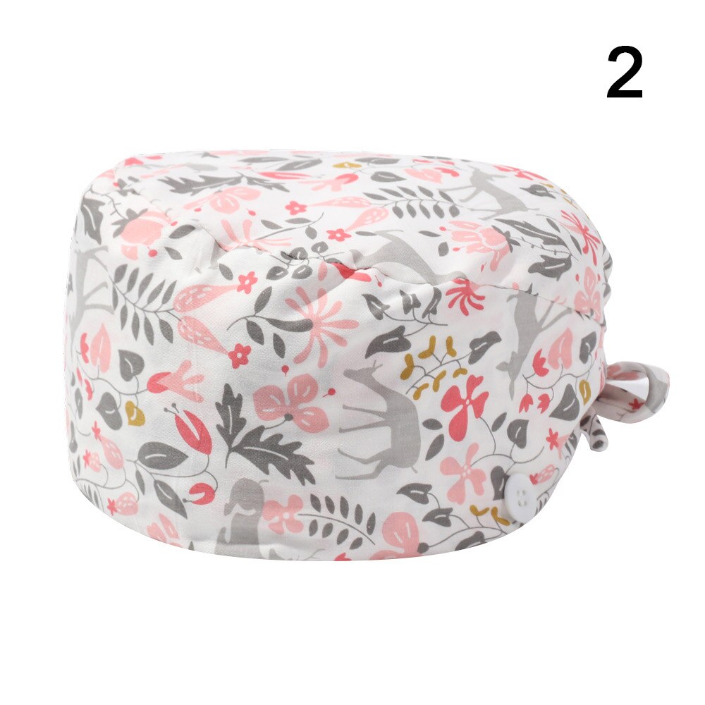 1PC Cotton Scrub Cap Adjustable Elastic Printing Hat Bouffant Head Cover Kitchen Hat With Sweatband Hair Accessories for Unisex: 02