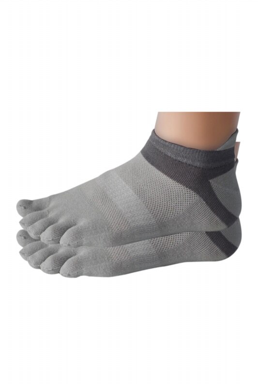 1 Paar Comfortabele Ademende Mannen Katoen Teen Sokken Sport Vijf Vinger Sokken Grijs