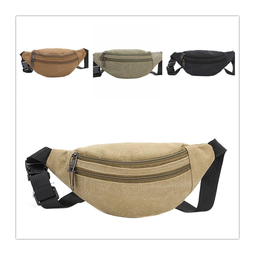 Riñonera de lona informal, riñonera funcional Unisex, bolso duradero para teléfono móvil, bolso de hombre y mujer con doble cremallera, práctico bolso cruzado