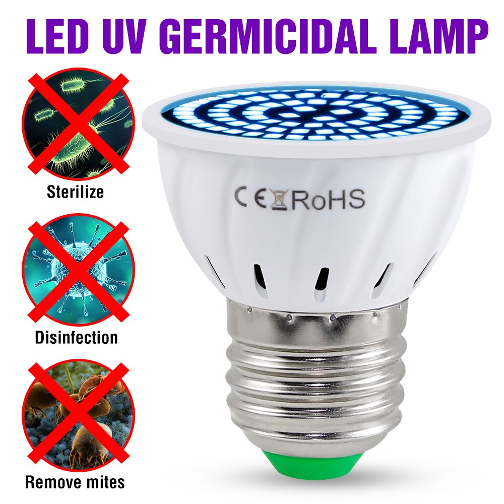 220V Germicidal Light E27 LED UV Sterilizer Lamp E14 UV Bulb B22 Ultraviolet Disinfection GU10 Ozone Bombilla MR16 UVC Amuchina