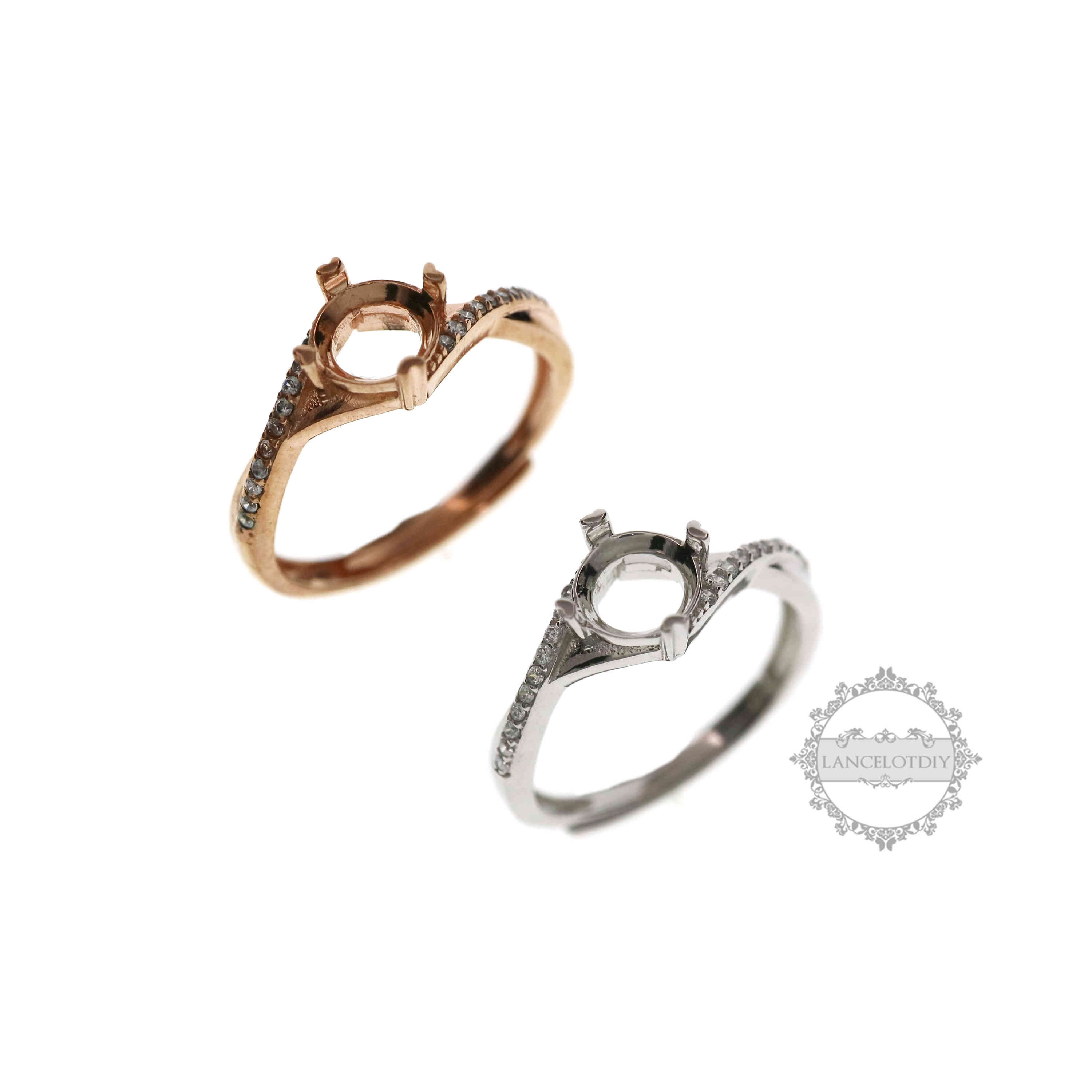 5-9MM ronde rose goud zilver CZ steen griffenzetting solid 925 sterling zilveren bezel tray DIY verstelbare ring instellingen 1214016