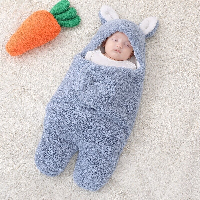 Baby Decke Babie Wrap Swaddle Schal Kaninchen Ohren Decke Anzug Warme Neugeborene Kleidung Baumwolle Schlafsack Bio Swadding Schal: Blue / 3-6M