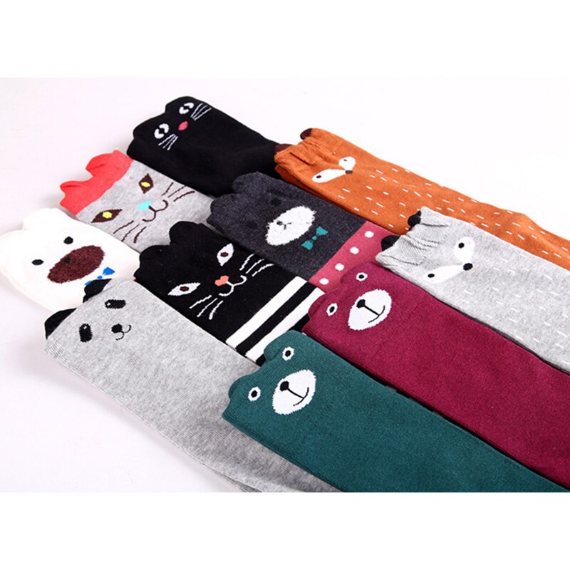 Chaussettes hautes pour bébés filles, longues, en coton, douces, en tricot de dessin animé, pour enfants de 3 à 12 ans