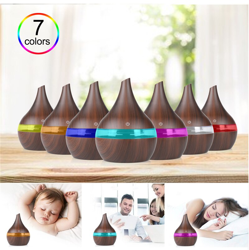 300ml wood grain aromatherapy essential oil diffuser 7 color Moon light ultrasonic cold fog Mini humidifier air purifier