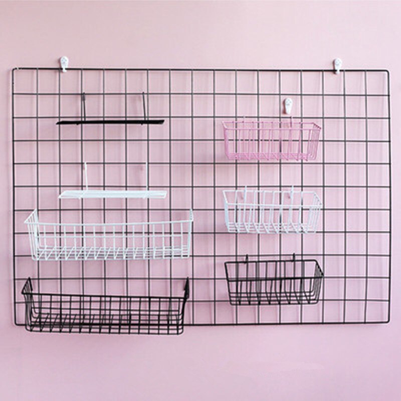 Thuis Wanddecoratie Ins Ijzeren Rooster Decor Frame Opknoping Rack Muur Display Art Opbergdoos Mand Mesh Plank Rack Holder organizer