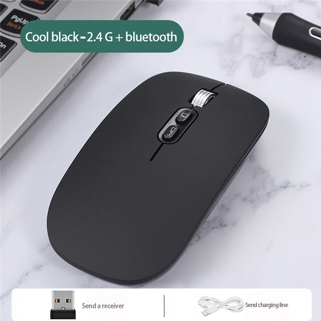Adjustable DPI Ultra Slim Mouse Wirelesss Silent Mini Ergonomic Mause Rechargeable 2.4Ghz Wireless Mouse for Ipad Pro 11 for Mac: Bluetooth Black