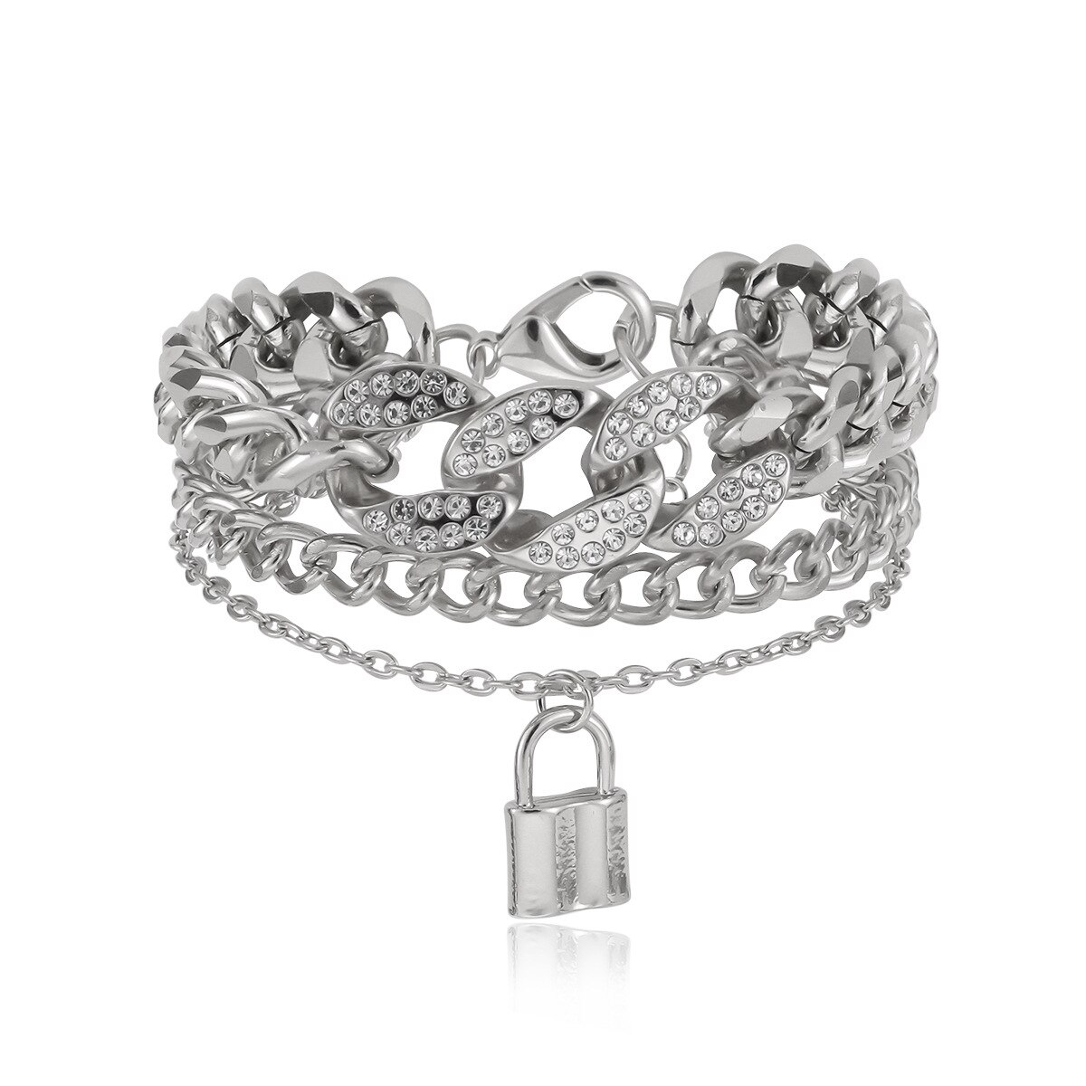 Punk Miami Curb Cuban Thick Bracelet Bangle Chunky Heavy Metal Lock Charm Bracelet Wrist Chain Women Jewelry Gold Silver Color: 2