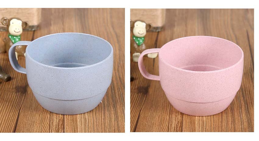 Tasse créative en paille de blé 250ml, 2 pièces, tasse à café, lait, petit déjeuner, joli, idée de pour les bébés et les enfants: 1 Pink and 1 Blue