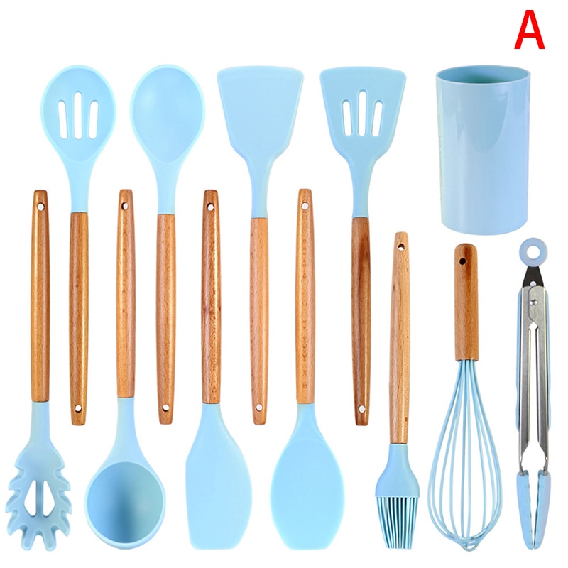 9/10/11/12Pcs Blue Silicone Kitchen Utensils Set Heat Resistant Nonstick Baking Cooking Tools Kitchenware Accessories: A