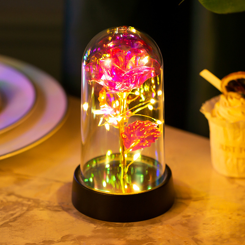 Galakserose kunstige blomster nattlys evig blomst glassdeksel ledet evig blomsterlampe valentinsdag bryllupsfest: Lysegrønn