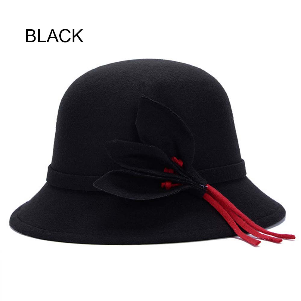 Sombrero redondo de flores de lino para mujer, sombrero redondo Billycock, Retro Vintage, Bowler, gorras de princesa, sombrero gorra de Jazz para mujer: black