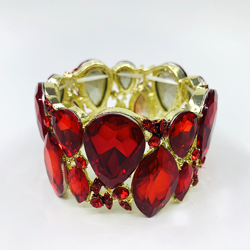Moda nova marquise cristal manguito pulseiras pulseiras grande estiramento bangle para mulheres casamento nupcial pulseira jóias presente para meninas: red