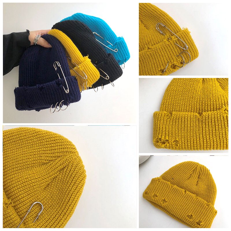 Hole Knitted Hat Doudou Guapi Hat Needle Circle Decoration Personality Hole Hat Solid Color Hip Hop Couple Hat