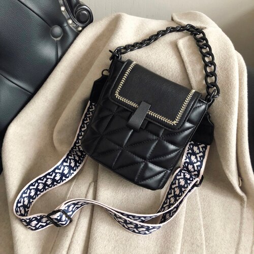 191227 Ivog Alledaagse Vrouwelijke Kleine Schoudertas Crossbody Handtas Zwart Wit Gewatteerde Keten Emmer Zakken Voor Vrouwen: Black