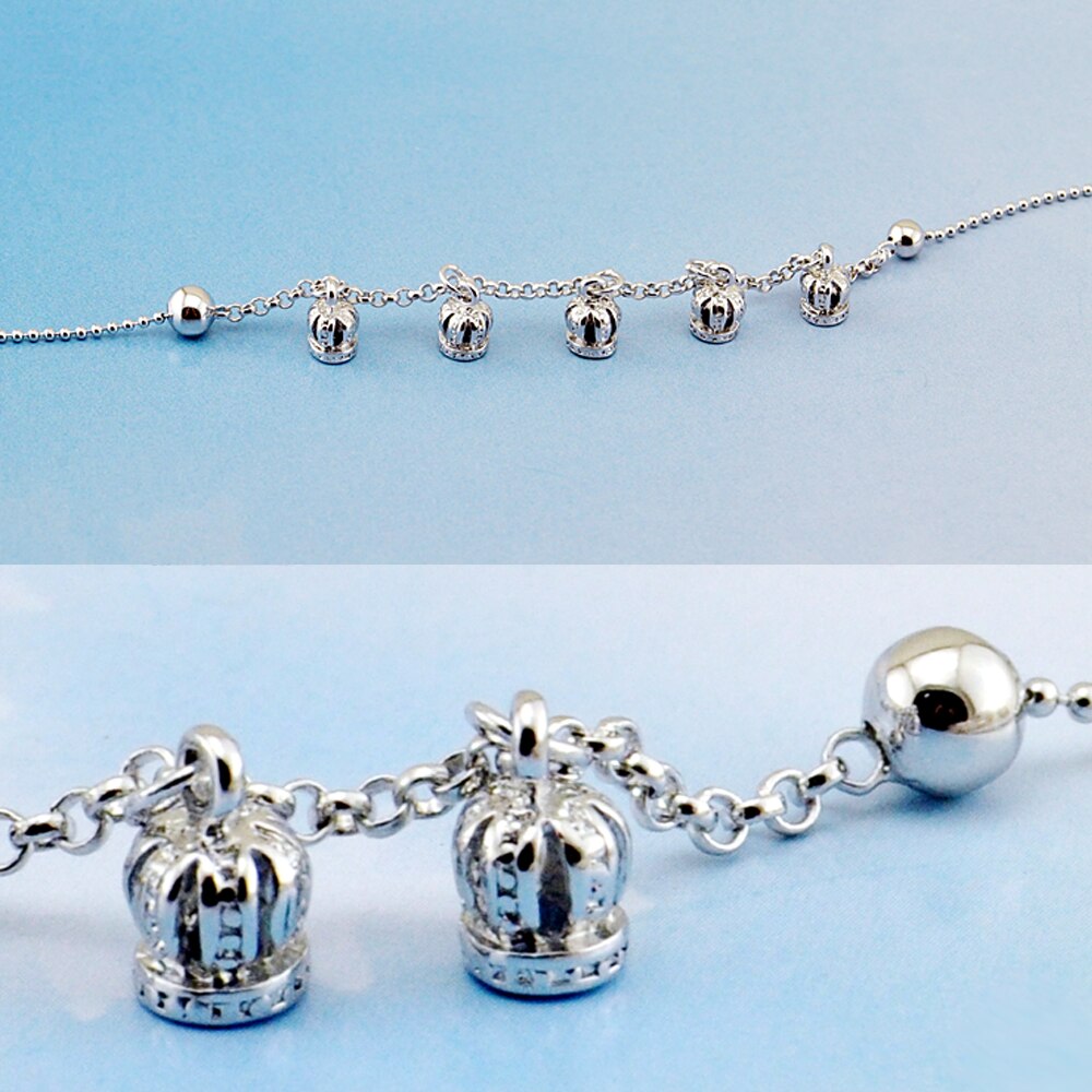 Genuine solid 925 sterling silver anklet for women pure silver little crown leg chain female foot silver jewelry