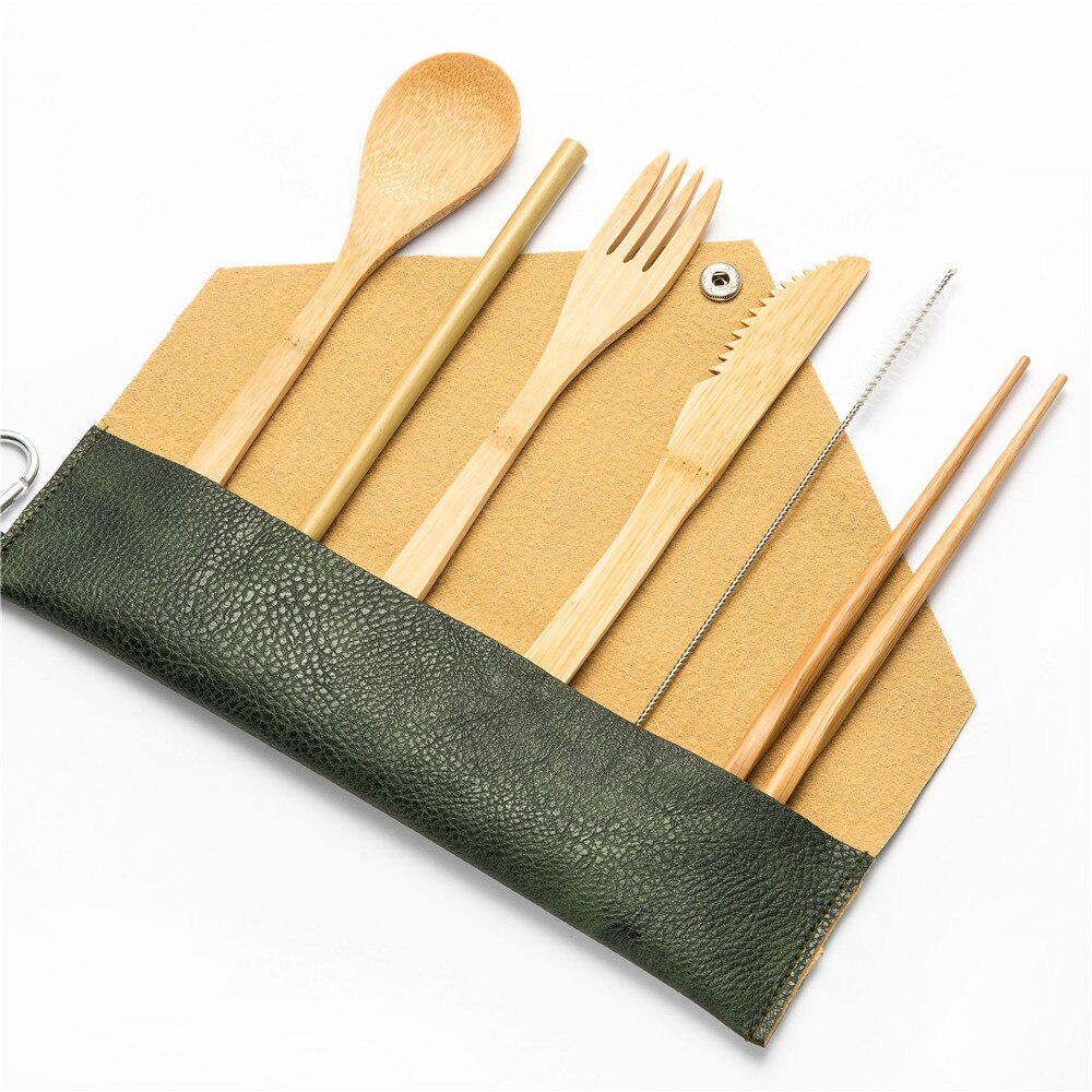 Eco-vriendelijke Reizen Herbruikbare Draagbare Bamboe Bestek Set Lepel Vork Eetstokje Sets 6 stks/set Straw Keuken Voedsel Servies Set