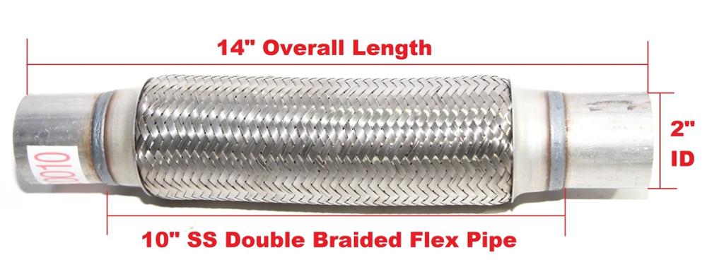 2"IDX14"OAL Piping Connector 1.8"Extensions w/10" Double Braided SS Flex Pipe