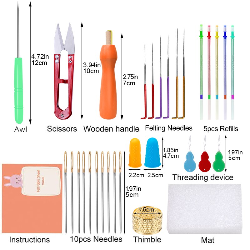 MIUSIE 95 Uds aguja fieltro Kit tela Kit para manualidades lana de hilo de mecha de hilado de coser molde costura Accesorios