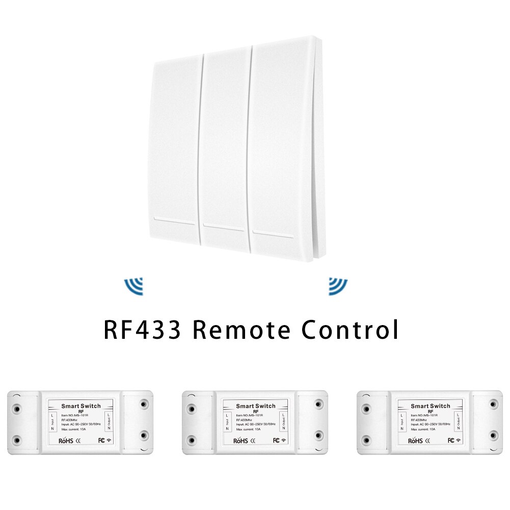 433Mhz Wireless Smart Switch RF Remote Control Receiver Push Button Controller Wall Panel Transmitter,2 way/3 way Multi-Control: White Kit 3