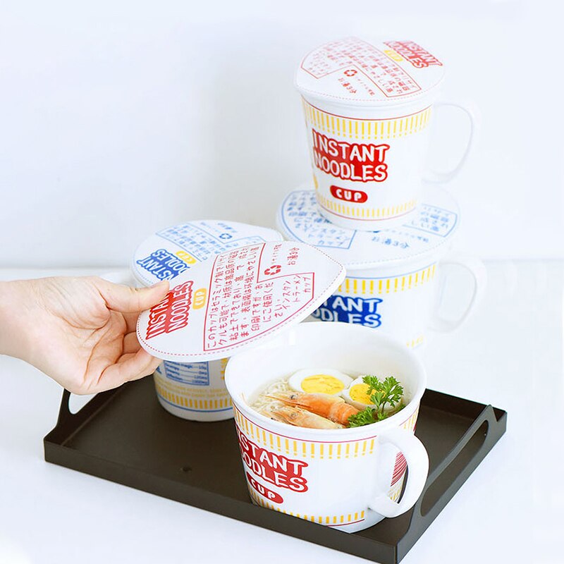 Instant Noodle Kom Keramische Kommen Met Deksel Creatieve Havermout Cups Met Handvat Japanse Ramen Noodle Kom Keuken Accessoires