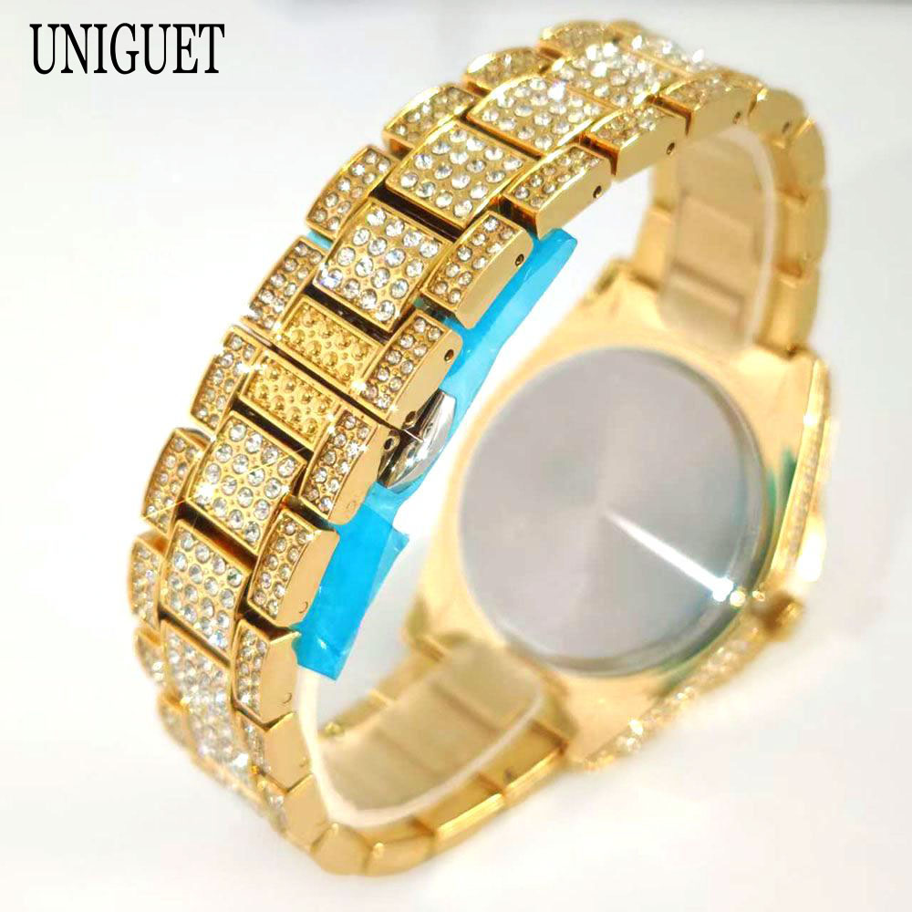 Luksus guldure herremærke unikuet hiphop fuld diamant bling smykkeur herre vandtæt kvarts armbåndsur reloj